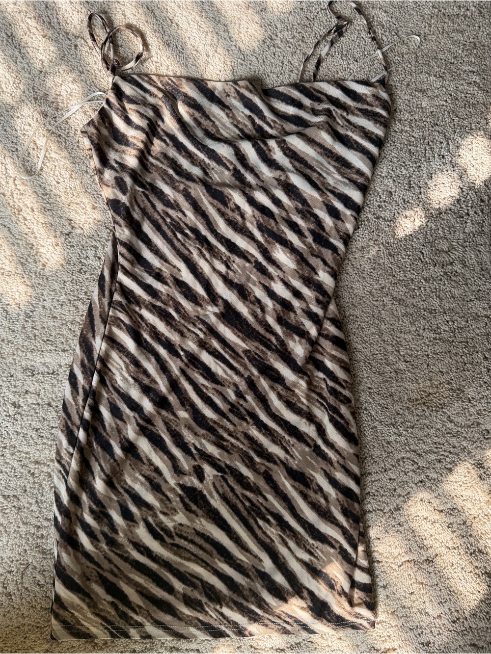 Windsor Zebra-Stripe Slip Dress in Brown and Black